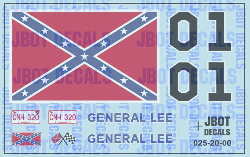 1:24 or 1:32 scale water slide decals on Clear Backing General Lee 1:10 1:18 